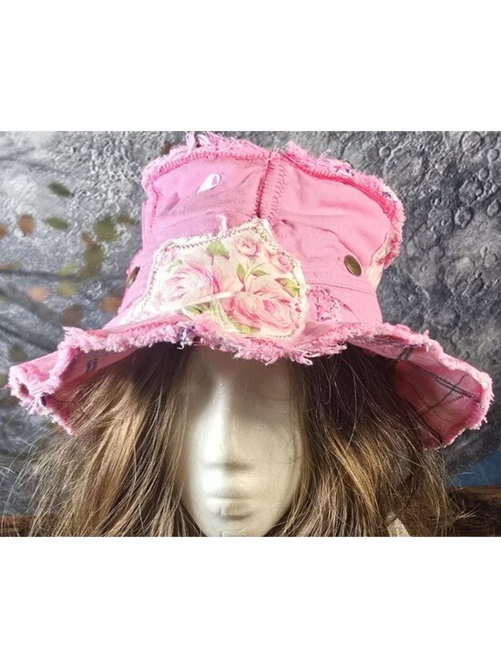 OOAK Handmade Boho Indie Pink Carhartt Upcycled Bucket Hat Adjustable M 22\